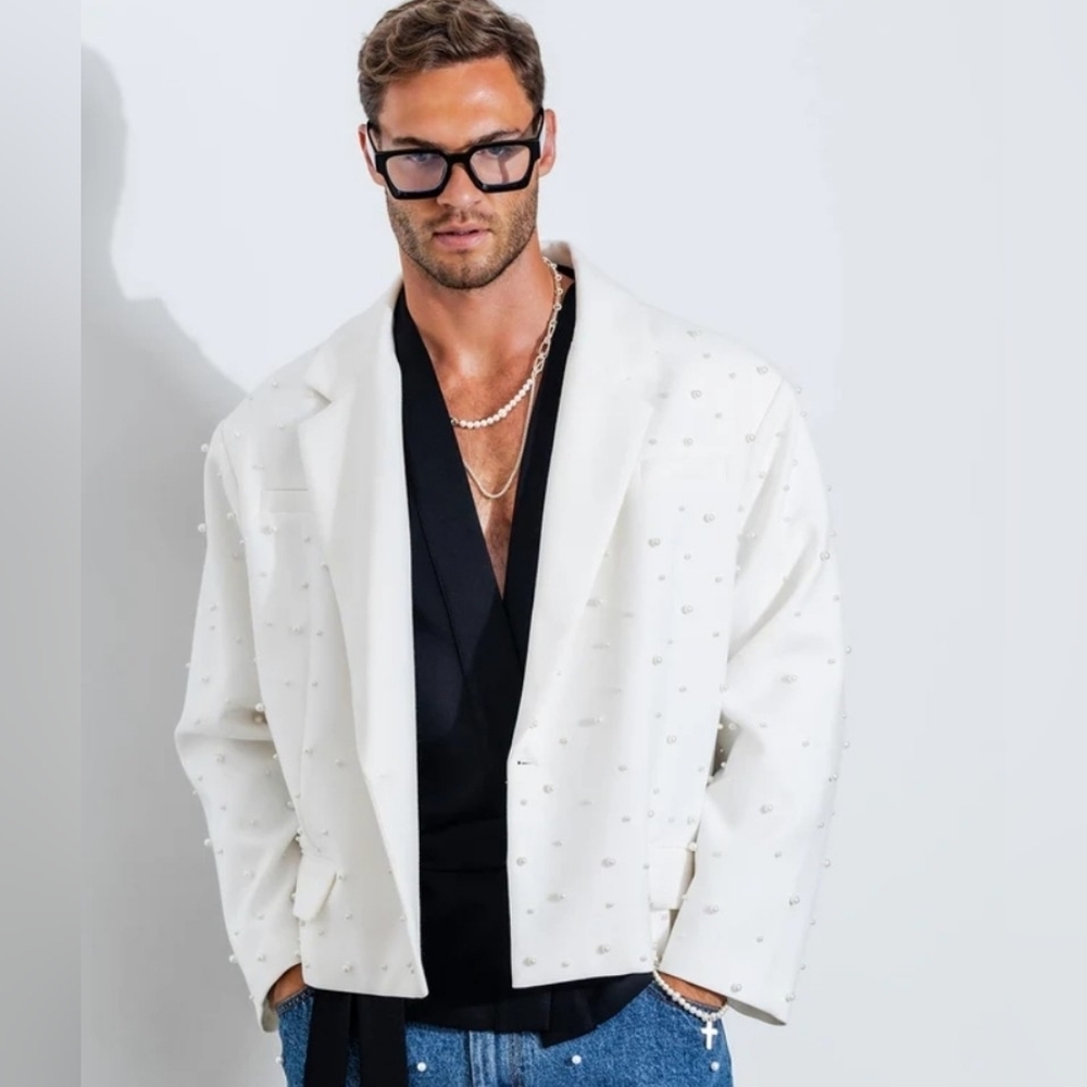 Orttu Naoki Jacket Pearls Loss Fit Retail $295 Color: Off-White Nwot One Size — image 3 of 8
